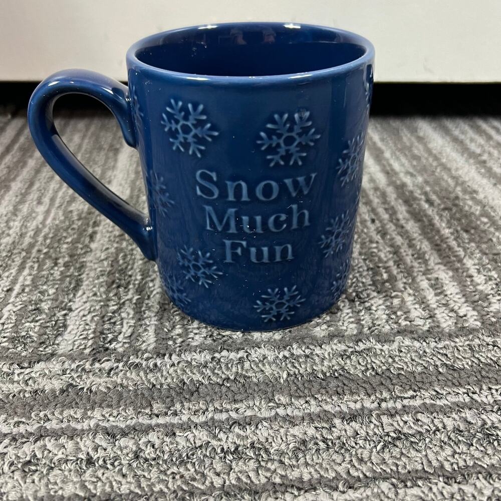 Threshold stoneware mug “snow much fun” holiday snowflake mug blue